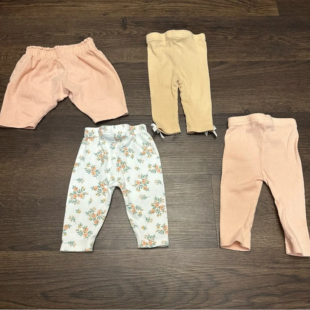 Nicole Miller Legging Pants 0-3 month Set of 4 Baby Girl Peach Tan Floral - Picture 2 of 7
